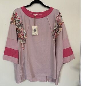 Anthropologie Easel Women's Patchwork Sleeve Top Unique  Oversized Large-2X
